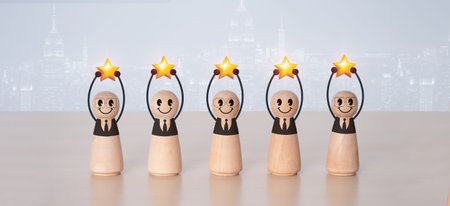 A star on a wooden doll represents a collaborative and leadership relationship for success. The user...