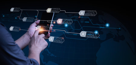 The concept is based on blockchain technology, which includes a chain diagram and encrypted chunks....