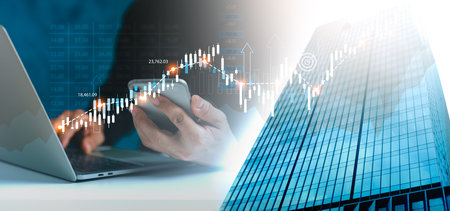 Financial graph diagram for money industry. Financial growth statistics, profit bars, success...