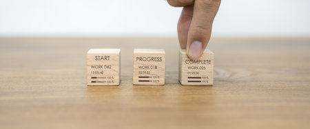 Lean project management tools, incremental work, iterative processes, and a DevOps team. The Kanban board framework approach is used in agile software development on a PC with a developer.の写真素材