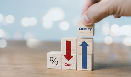 Quality and cost control, business strategy, and project management. A businessman managing quality...