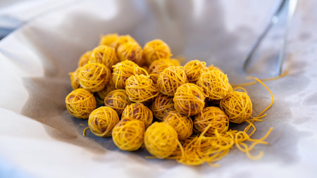 Crispy Noodle Wrapped Pork Balls: Traditional Thai Cuisine, Delectable Appetizer, Golden Brown,...