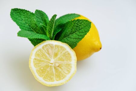 Composition with lemons on white backgroundの写真素材