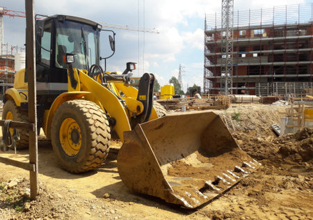 Work in progress on the construction site in the summer - build
