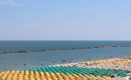 Large colored and empty bathing establishments, summer holidays over