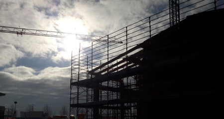 Work in progress on the construction site in the spring - business