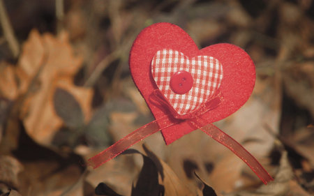 A red heart in a winter landscape