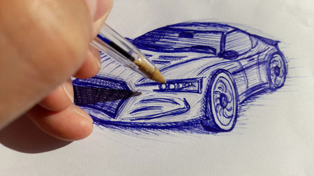 Creative man drawing a freehand sports car for funの写真素材