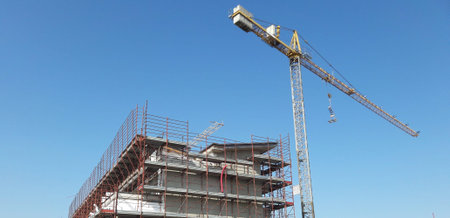 Work in progress on the construction site in the summer