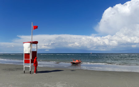 Lifeguard tower on the beach of the Baltic Sea in Poland.の写真素材
