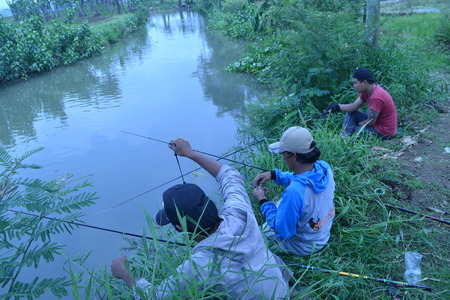 Fishing in Banyu Biru Central Java Indonesiaのeditorial素材
