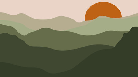 Mountain landscape vector illustration in a simple and elegant design. This illustration is suitable for wall art.のイラスト素材