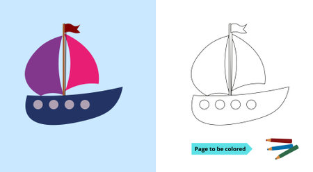 Student worksheet, sailing ship coloring. suitable for training children's creativity.のイラスト素材