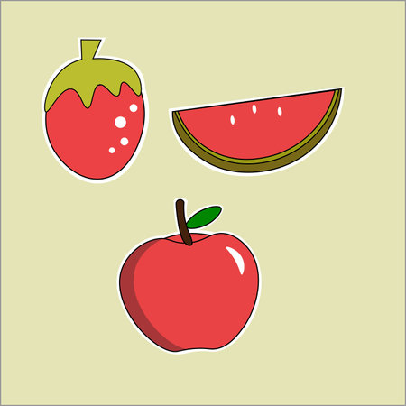 Strawberry, watermelon and apple Cartoon Illustrationのイラスト素材