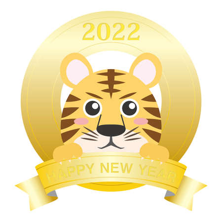 Tora about to jump out of the golden ribbon frameのイラスト素材