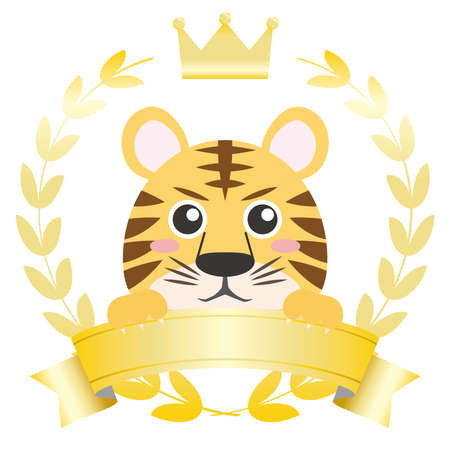 Tora about to jump out of the golden crown and laurel frameのイラスト素材