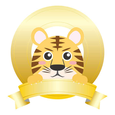 Tora about to jump out of the golden ribbon frameのイラスト素材
