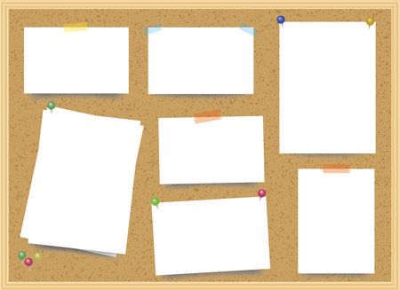 Illustration with notes on corkboard bulletin boardの写真素材