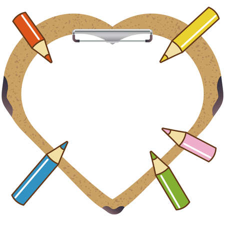 Heart shape, cork board, message board, colored pencil, memoのイラスト素材