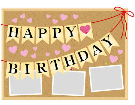 Cork board that can be used for birthday party by pasting photos and messagesのイラスト素材