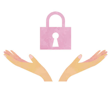 a pink key floating over one's handsのイラスト素材