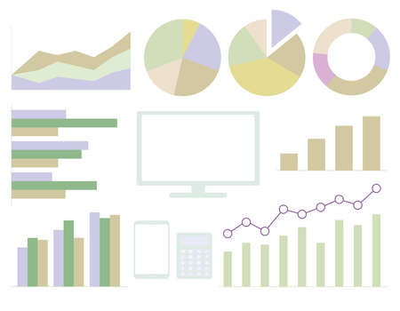 Set of various graphs and IT equipmentのイラスト素材