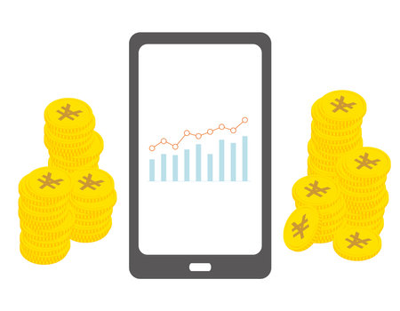 Graphs and coins displayed on your smartphone screenのイラスト素材