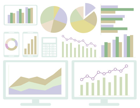 Set of various graphs, IT equipment, smartphones, PCsのイラスト素材