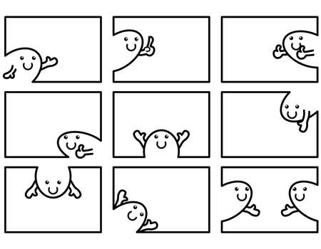 Characters who pose in various poses that are broken by framesのイラスト素材