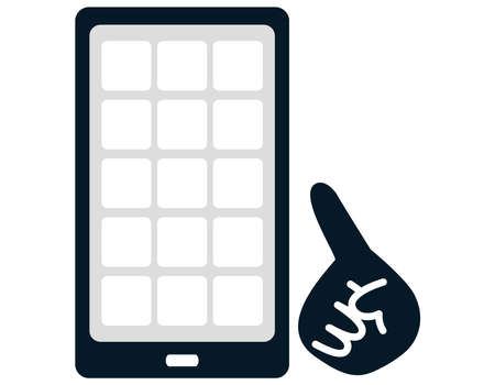 The hand of the person tapping a monochrome smartphoneのイラスト素材