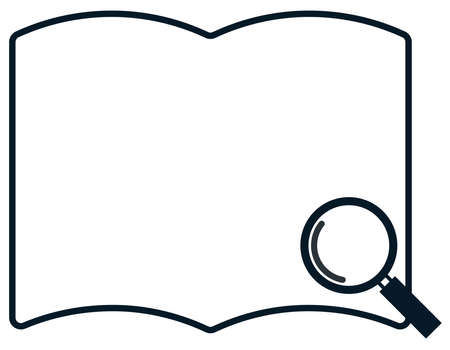Frame, simple and mono color of books, notebooks and magnifying glassのイラスト素材