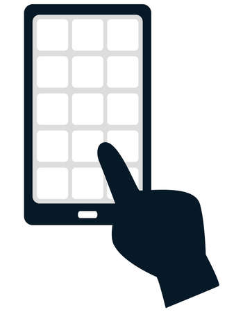 Fingers tapping a monochrome smartphoneのイラスト素材