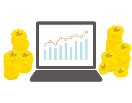 Graphs and coins displayed on your computer screenのイラスト素材