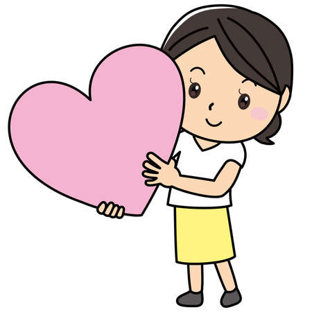 Young woman with big pink heartのイラスト素材