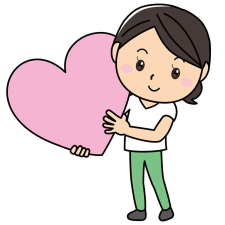 Young woman with big pink heart, pants styleのイラスト素材