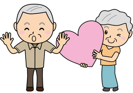 Elderly woman handing heart to elderly manのイラスト素材