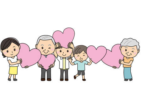 Set of young and old and family with big heartsのイラスト素材