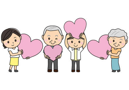 Set of men and women of all age with big heartsのイラスト素材