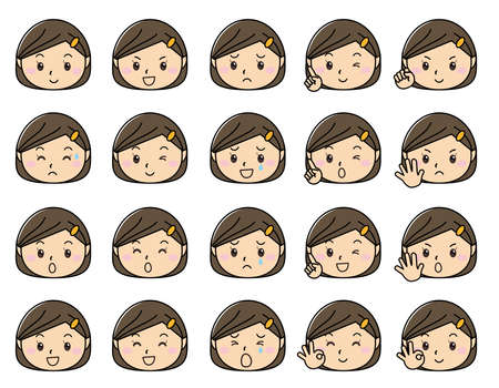 Various expression sets of emotions and emotions and girlsのイラスト素材
