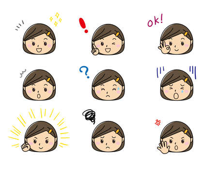 Various expressions, emotions, and sets of womenのイラスト素材