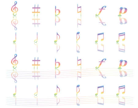 Set of colorful and iridescent tones, notes, and musical symbolsのイラスト素材