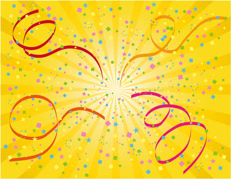 Dark orange radiation with confetti and ribbon that can be used as background or wallpaperのイラスト素材