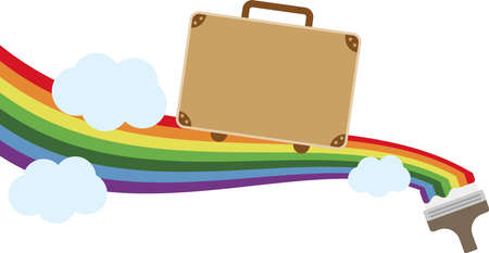 travel bag on rainbow draw paint paint white backgroundのイラスト素材