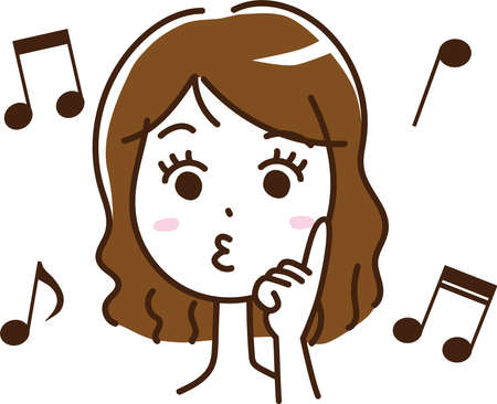 Female music, singing notes, facial expressions, funny faces, ideas, pointingのイラスト素材