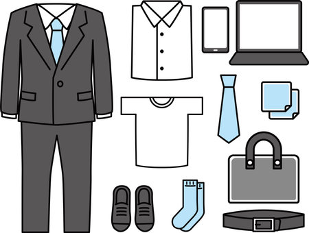 Men's business suits, belongings, clothing setsのイラスト素材