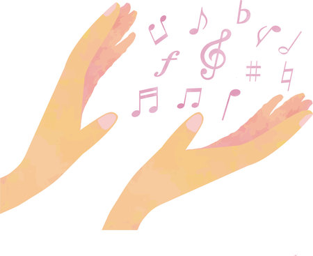 A pink musical note that floats between your handsのイラスト素材