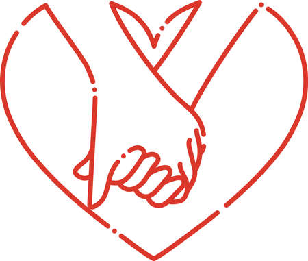 Red illustration of lovers holding hands in the heartのイラスト素材