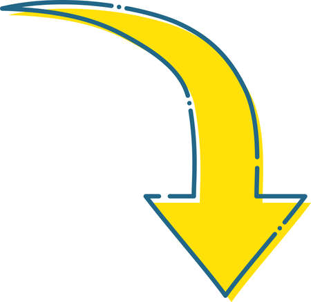 A simple yellow and blue arrow that goes down to the bottom rightのイラスト素材