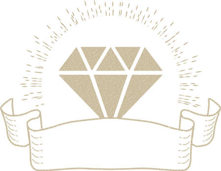 A simple frame with jewels and diamonds shining on a concentrated line and ribbon frameのイラスト素材