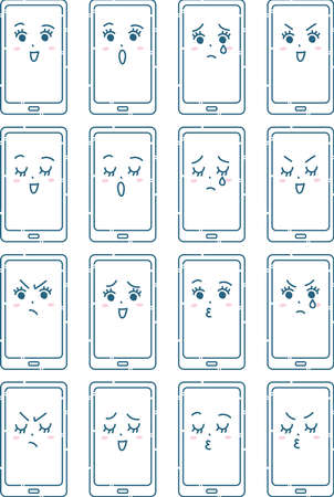 A set of smartphones with various facial expressions by womenのイラスト素材